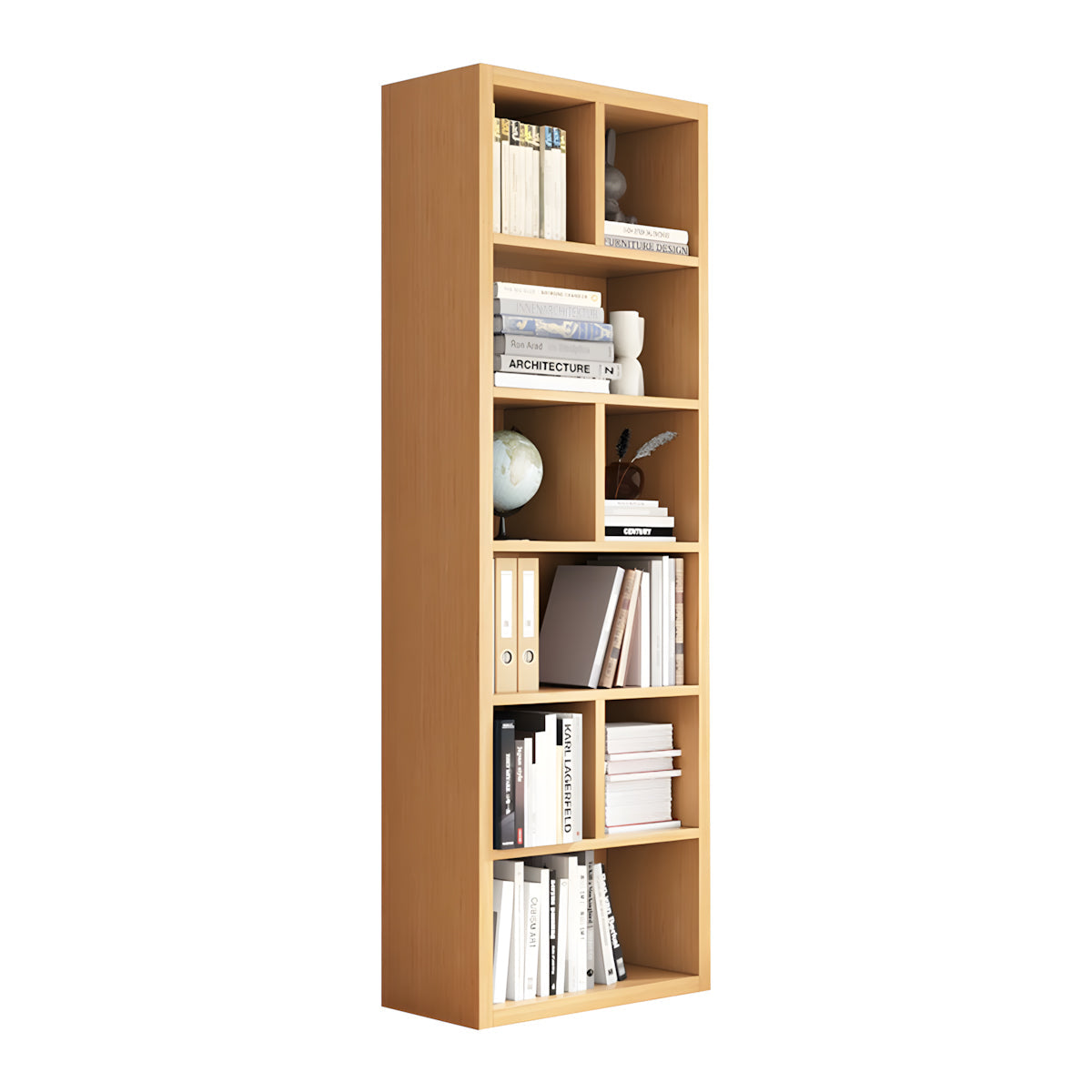 Bookshelf, Natural Single Bookcase 6-Tier 9-Cube, Natural finish, L24" x W12" x H71", for office storage space, office storage furniture
