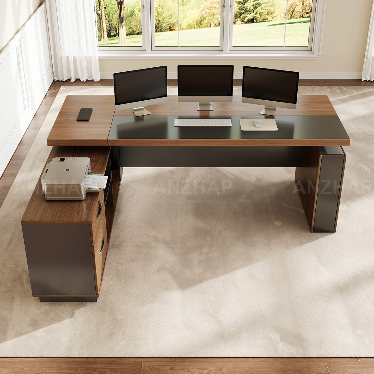 Height-Adjustable Executive Desk with Dual Motors, Power Hub, and Locking Storage（Stock Items）