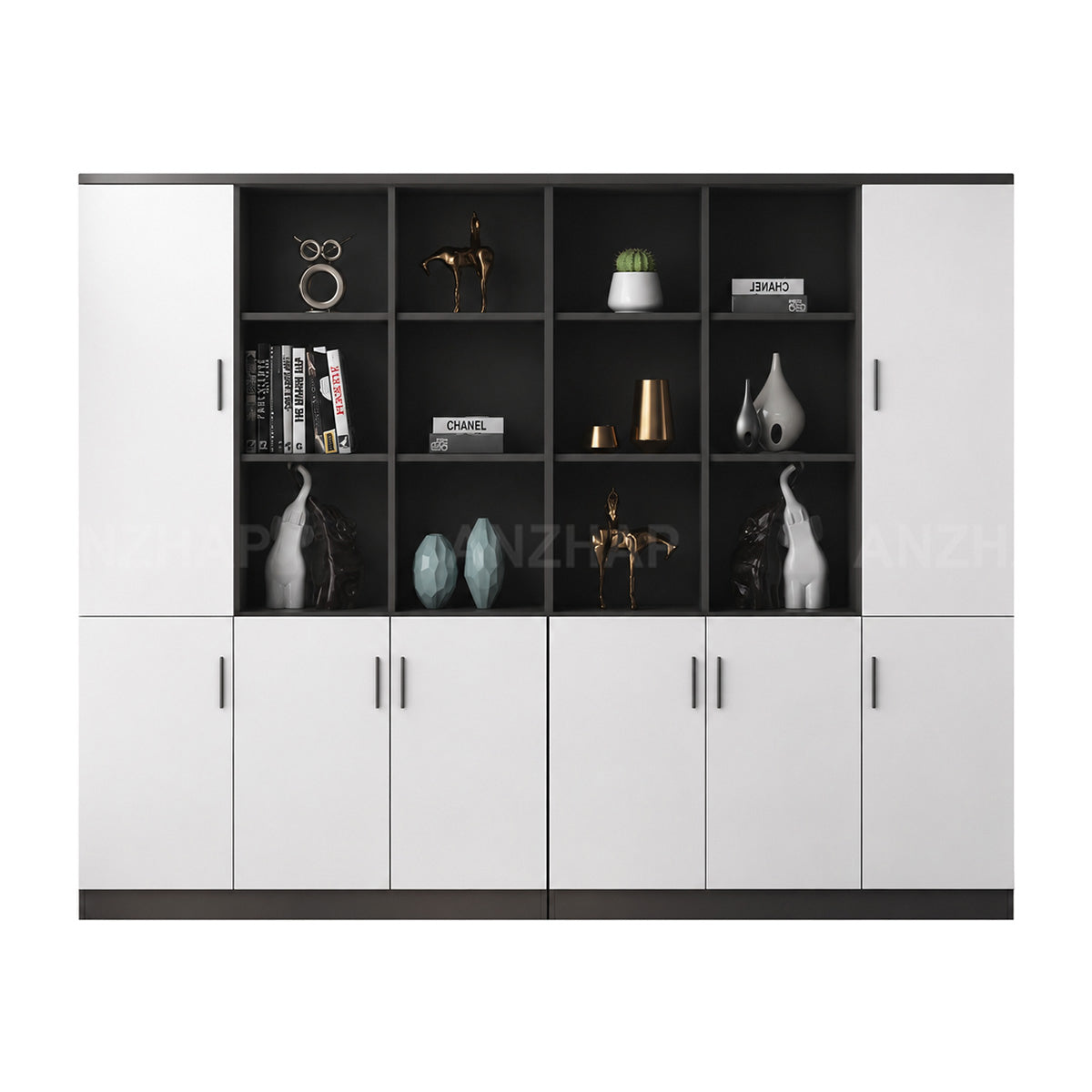 Office Storage Cabinet with Open Compartments, Enclosed Cabinets & Alloy Handles