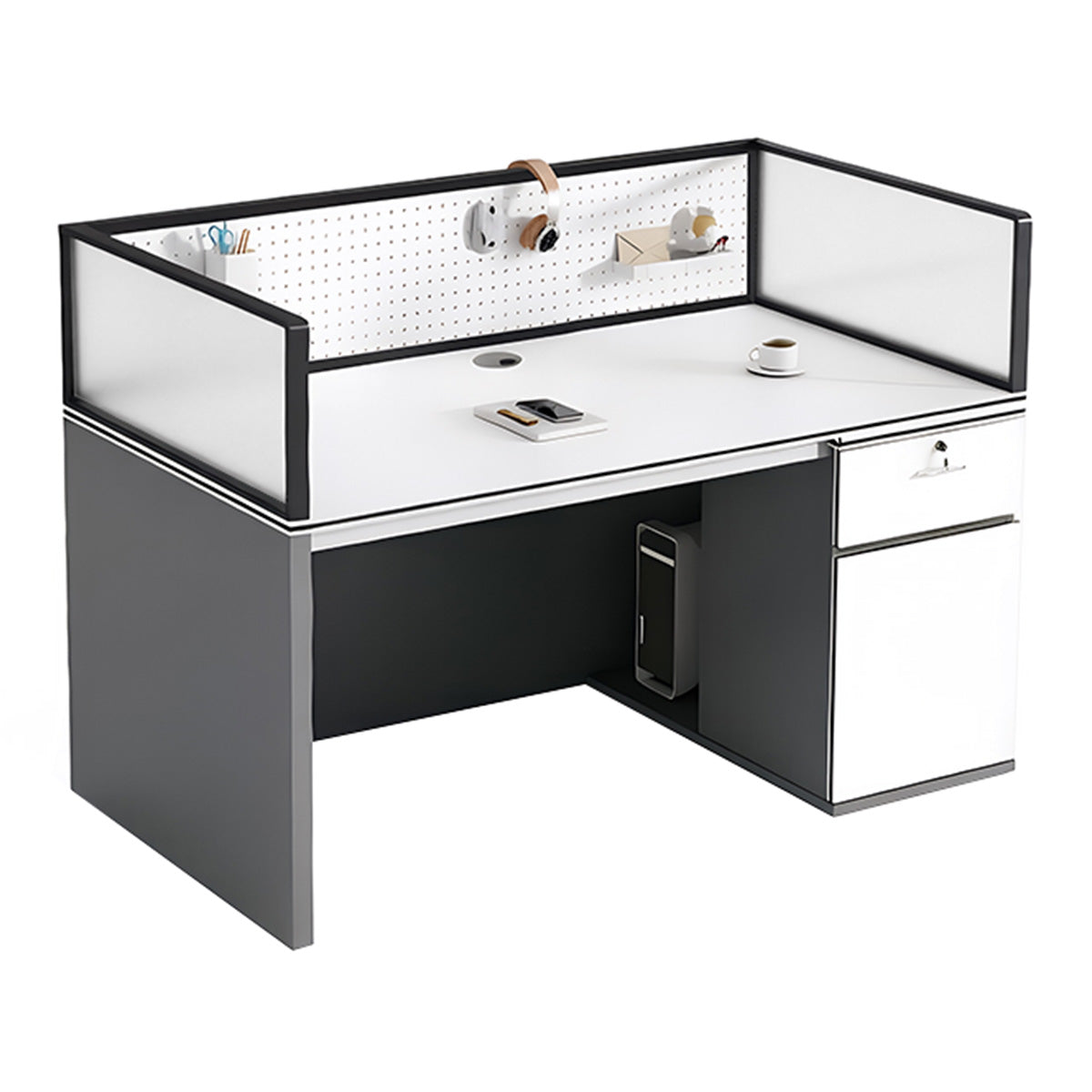 Modern Minimalist Office Desk with Functional Privacy Panels, Ample Storage Space