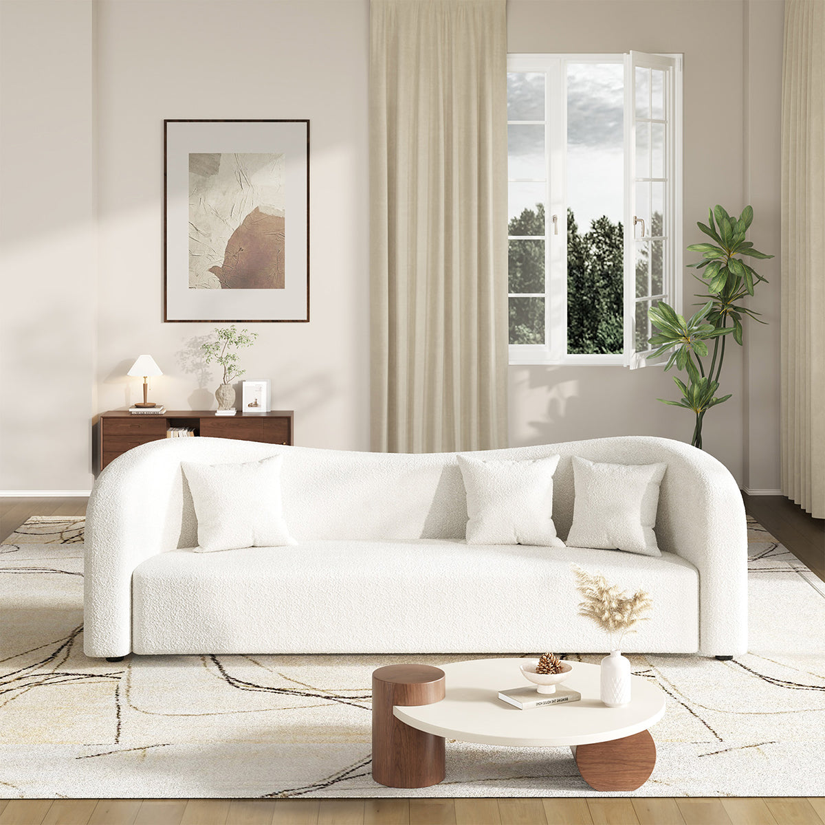 Elegant Teddy Fabric Office Sofa with Curved Backrest for Modern Workspaces（Stock Items）