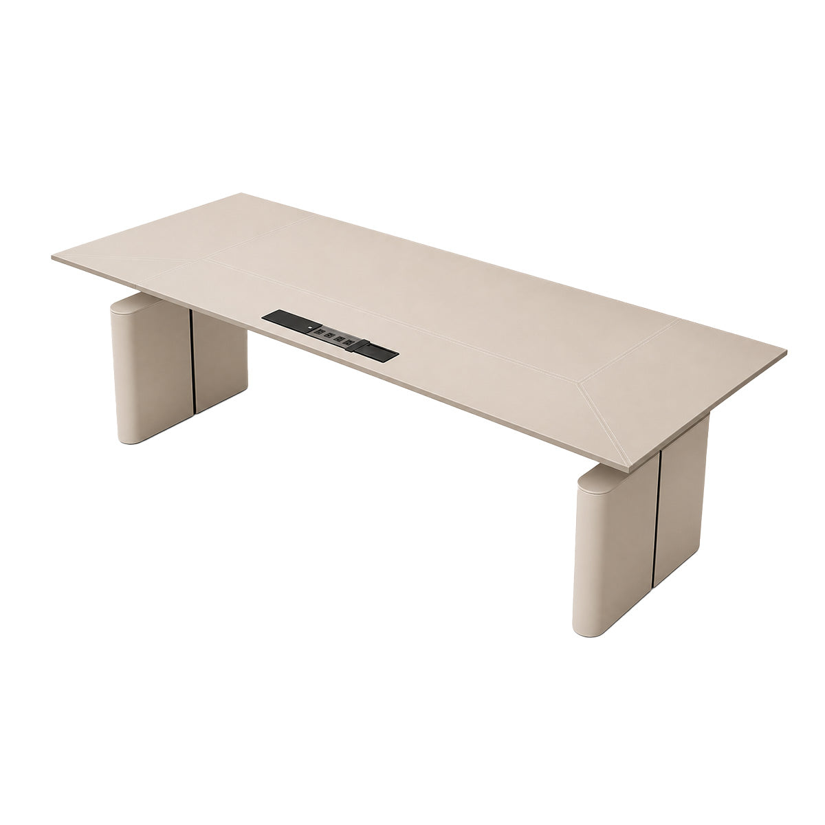 Electric Height-Adjustable Executive Desk with Power Hub and Saddle Leather Top