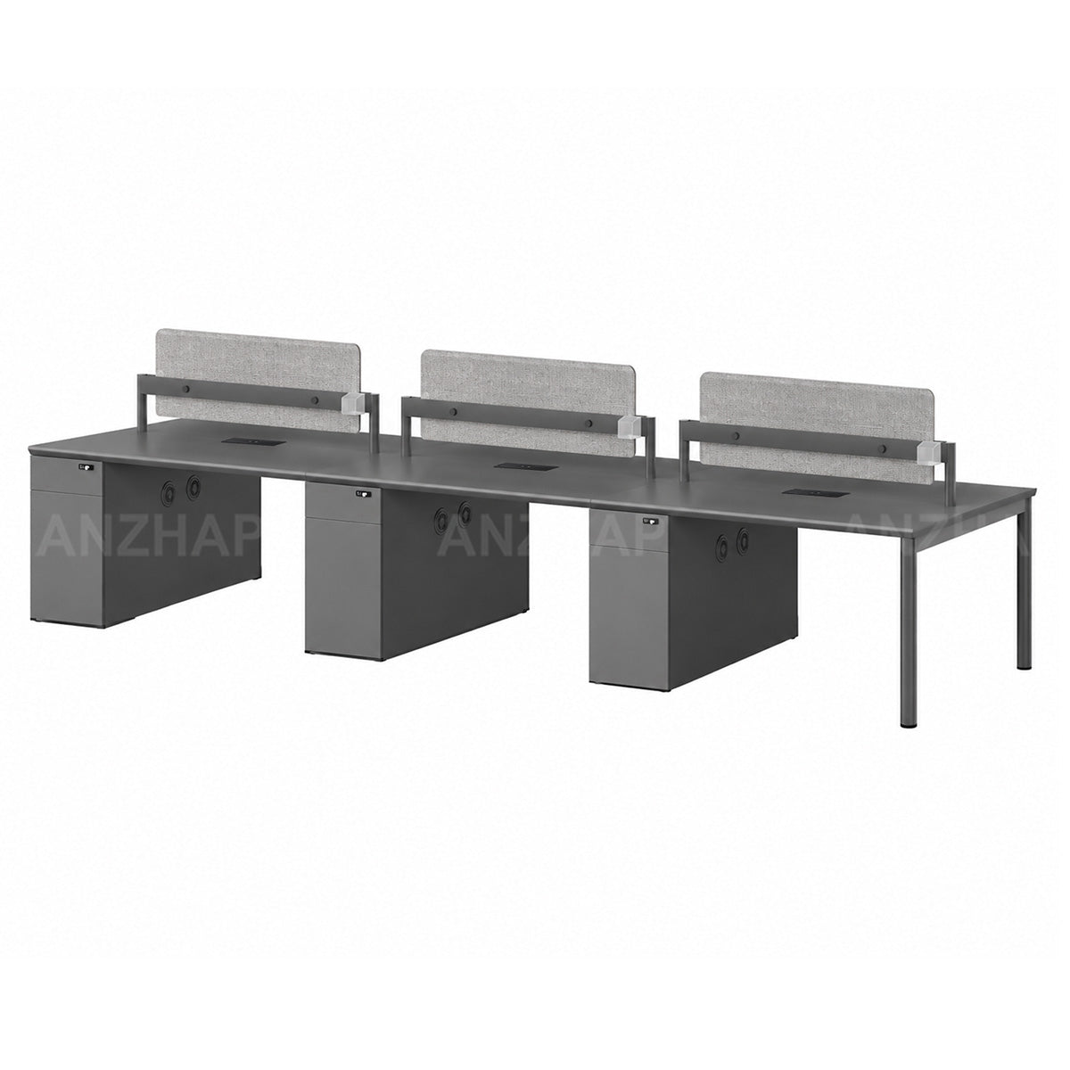 Collaborative Office Desk With Privacy Panels, Power Outlet & Side Storage