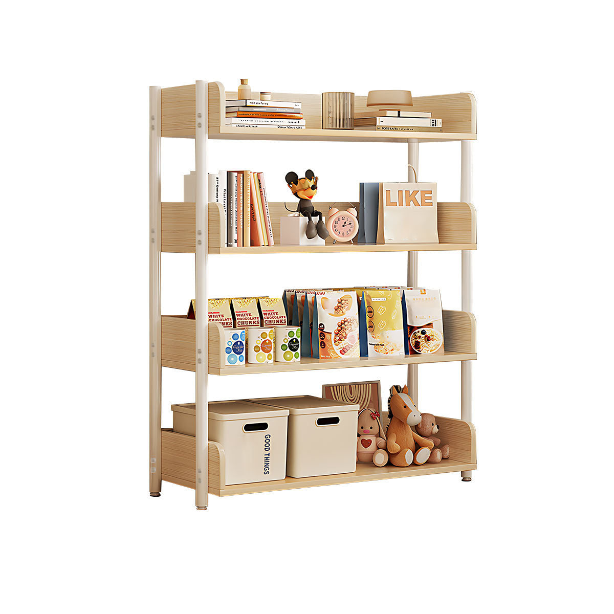 Minimalist Wood Bookshelf with Multi-Layer Storage and Anti-Fall Panels
