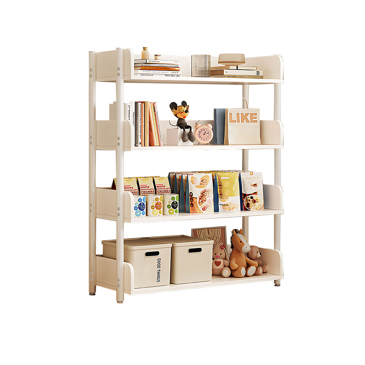 Minimalist Wood Bookshelf with Multi-Layer Storage and Anti-Fall Panels