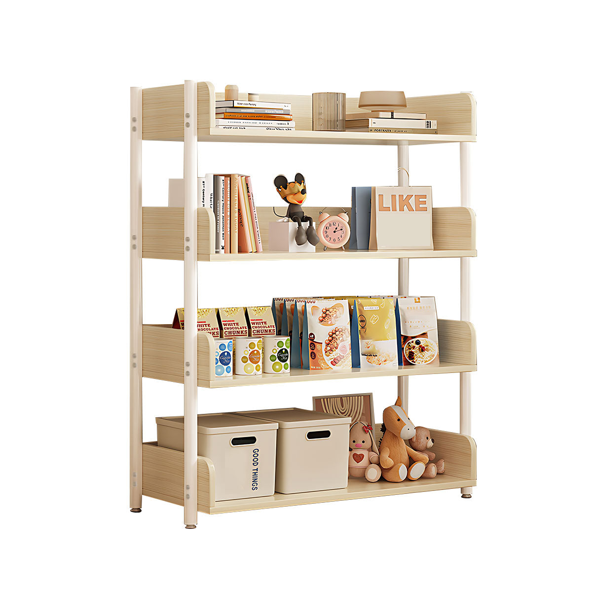 Minimalist Wood Bookshelf with Multi-Layer Storage and Anti-Fall Panels