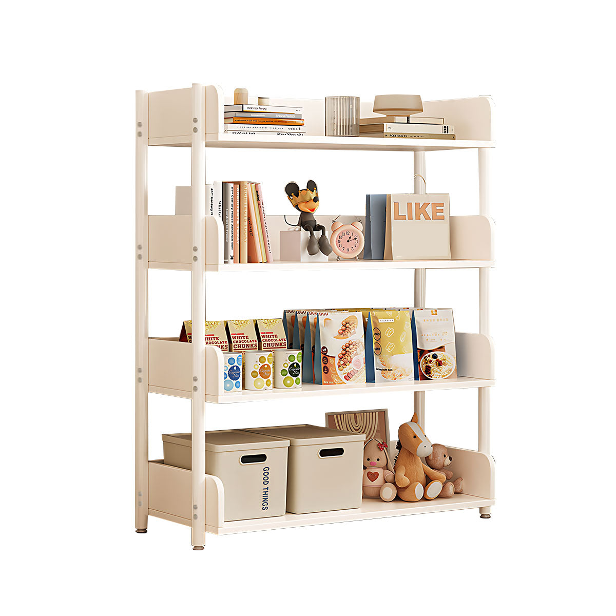 Minimalist Wood Bookshelf with Multi-Layer Storage and Anti-Fall Panels