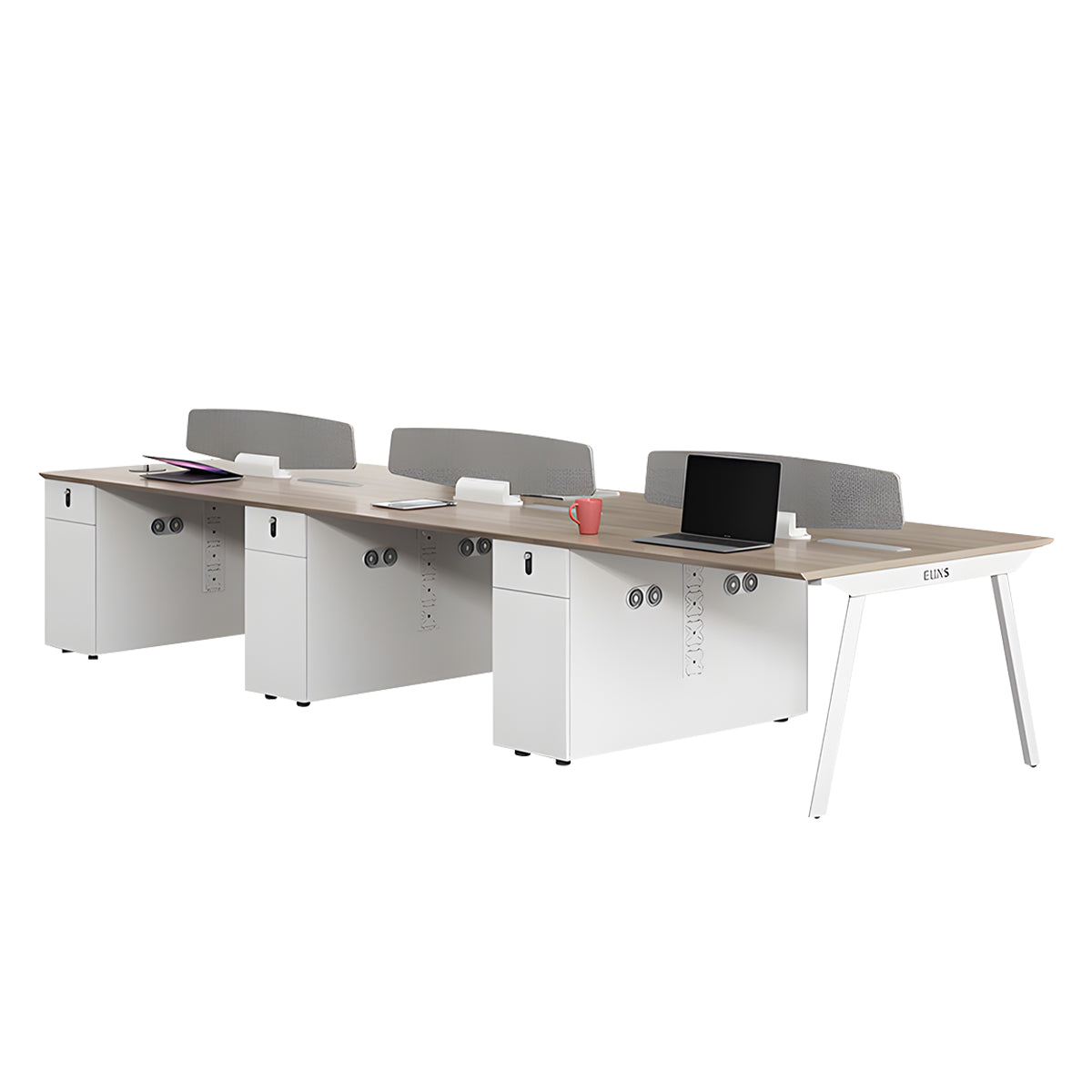 Multi-Person Office Desk with Built-In Outlets for Office Workstation