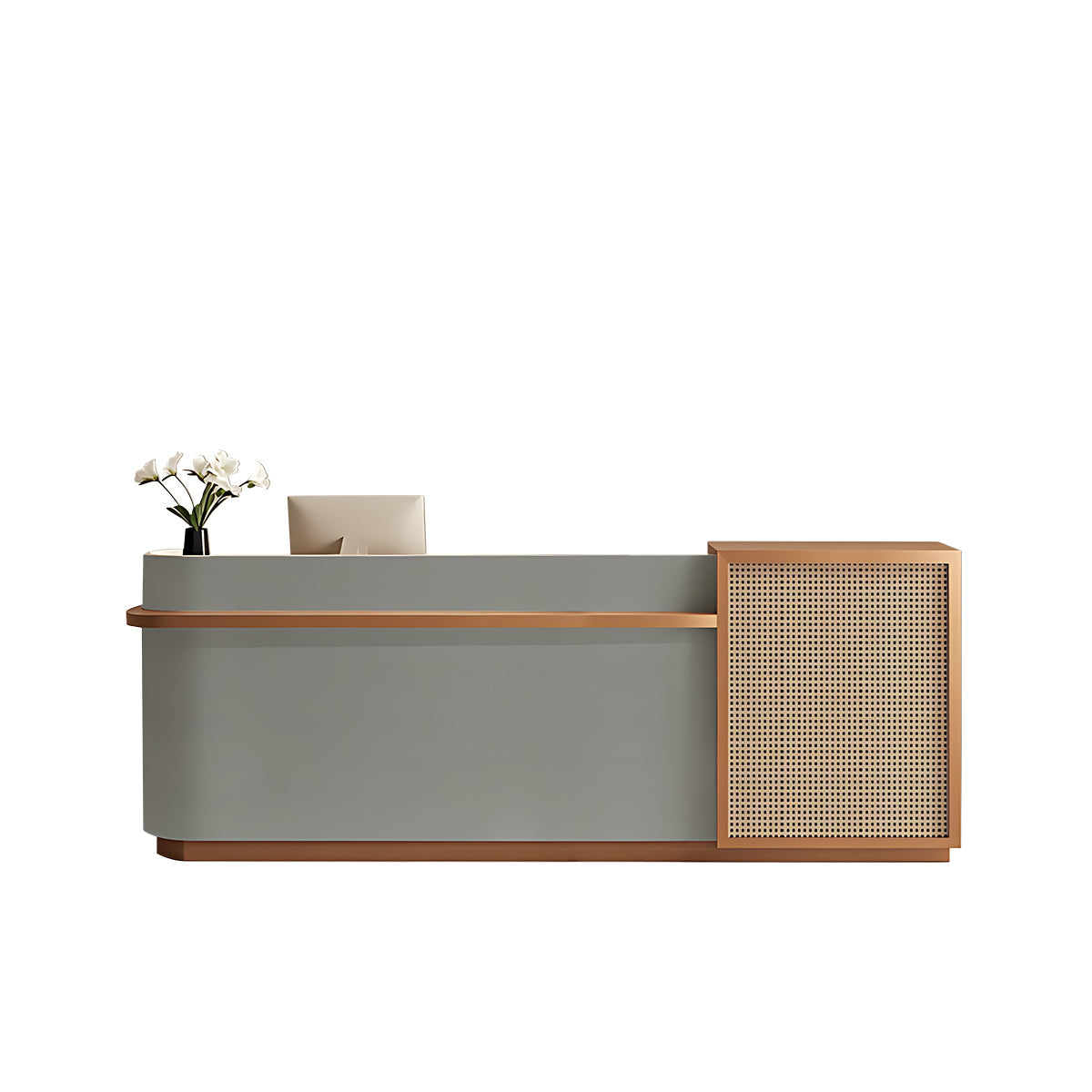 Natural Rattan Reception Desk Modern Office Furniture Storage Drawers