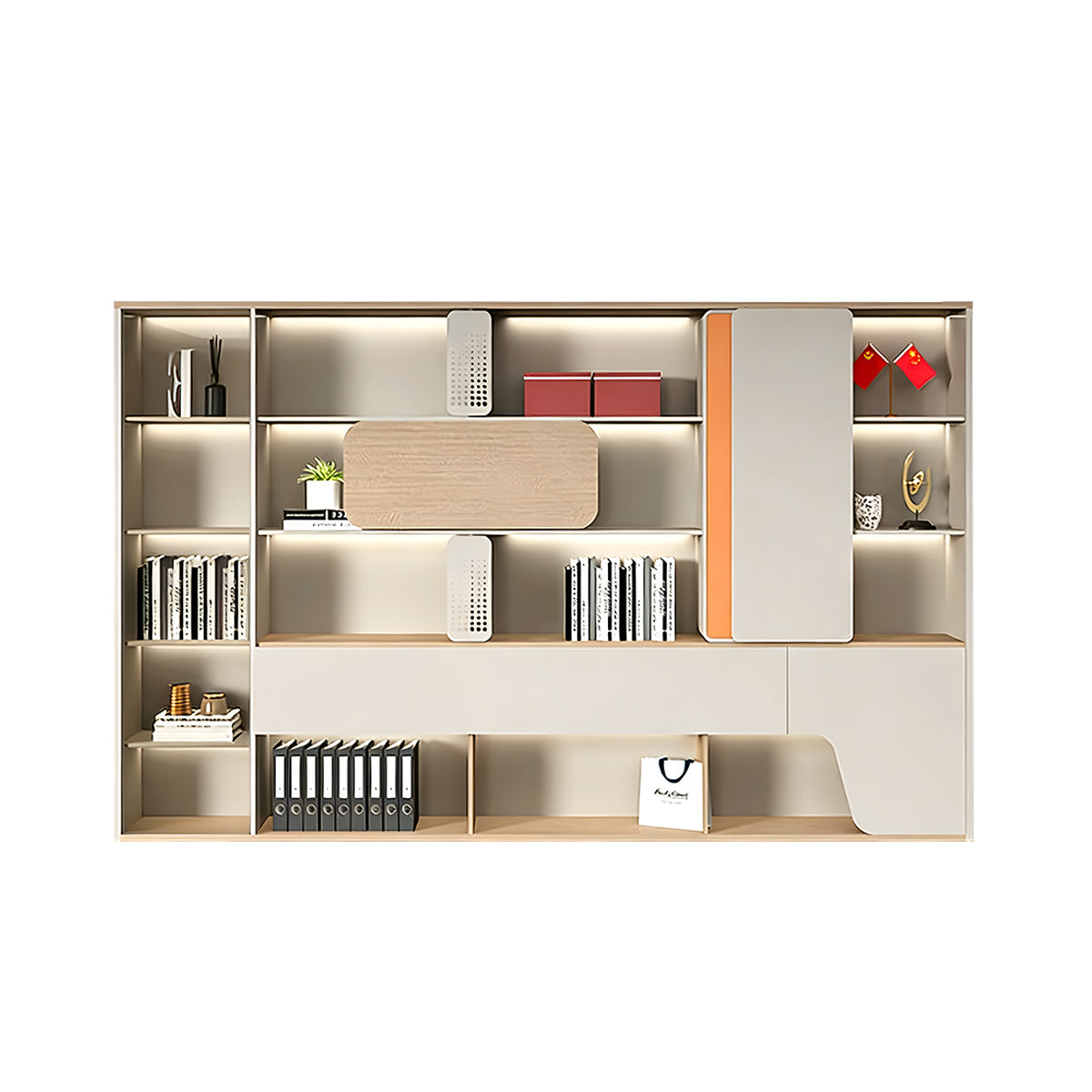 Sleek Storage Cabinet with LED Lighting for Organized Offices