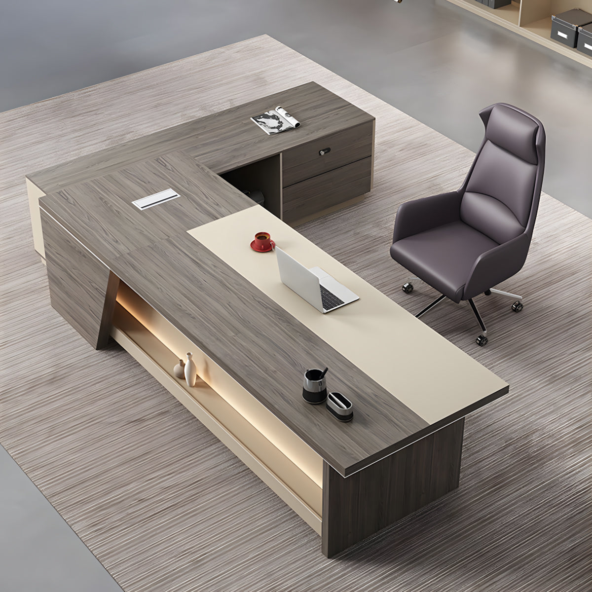 Minimalist Office Executive Desk with Side Storage Cabinet for Managers（Stock Items）