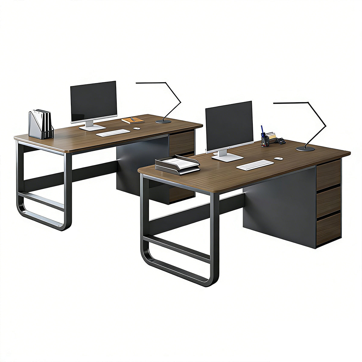 Modular Workstations & Desks-1, Dark Walnut 2-Seater L39" × W20" × H29", Dark Walnut finish, for office workstation, ergonomic office furniture