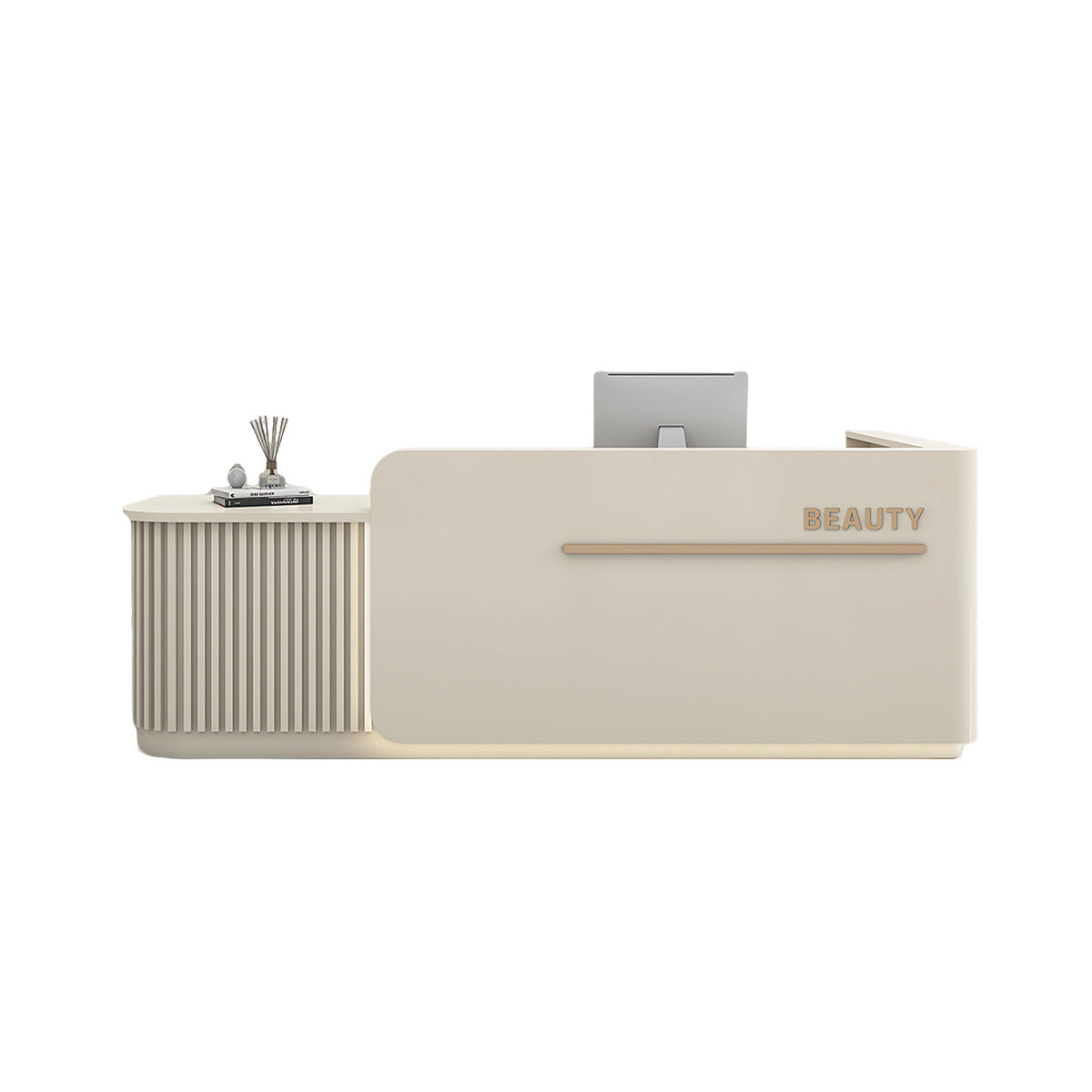 Sleek Reception Desk with Ample Storage & Functional Layout