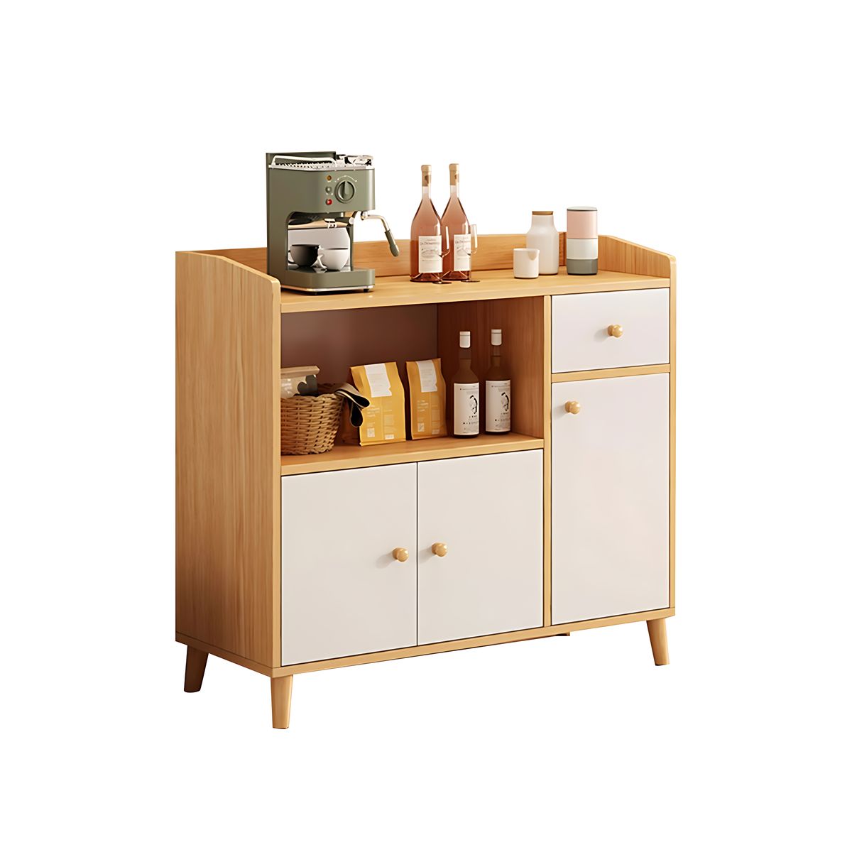 Refined Scratch-Resistant Sideboard with Open Storage and Drawers