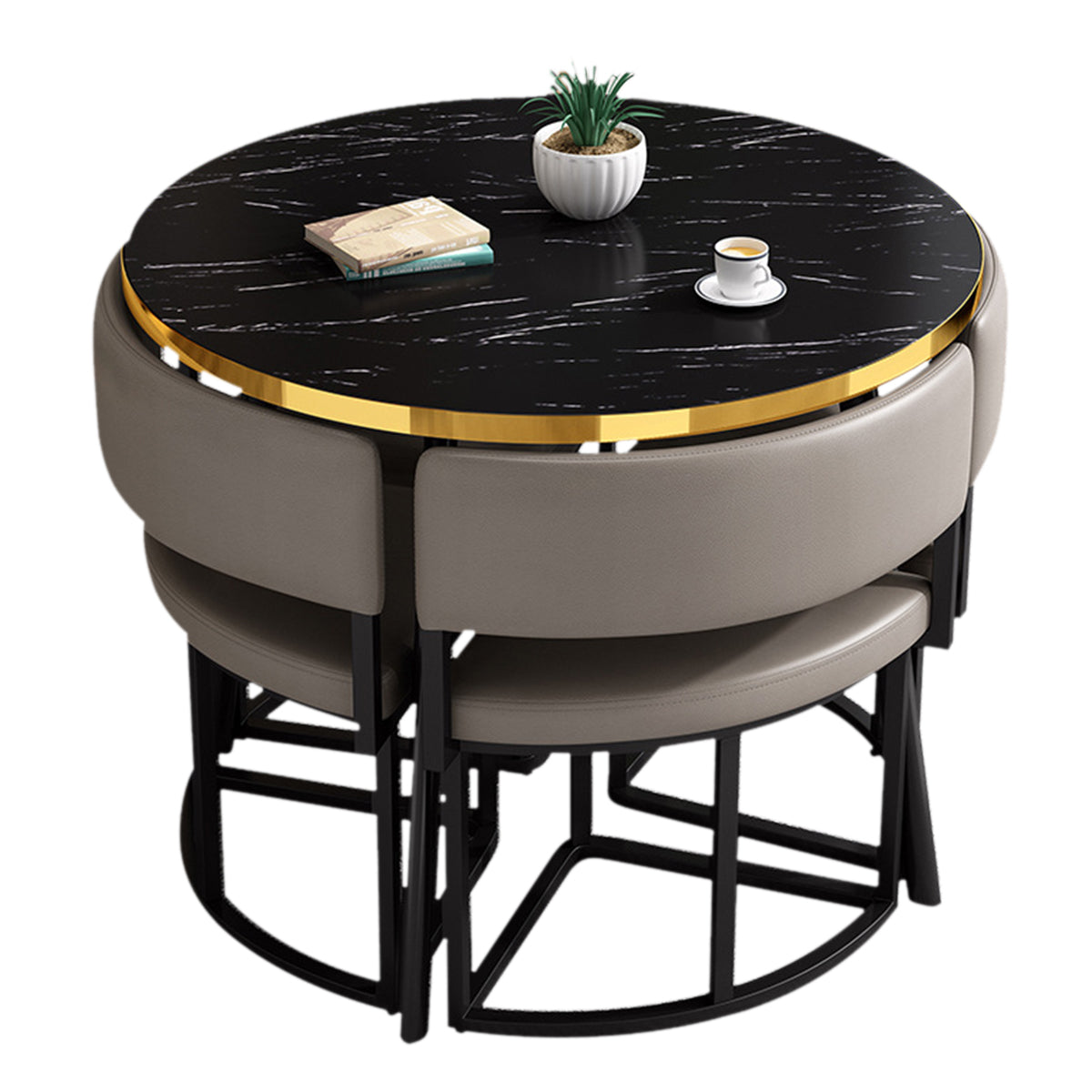 Modern Office Reception Round Table with 4 Backrest Chairs