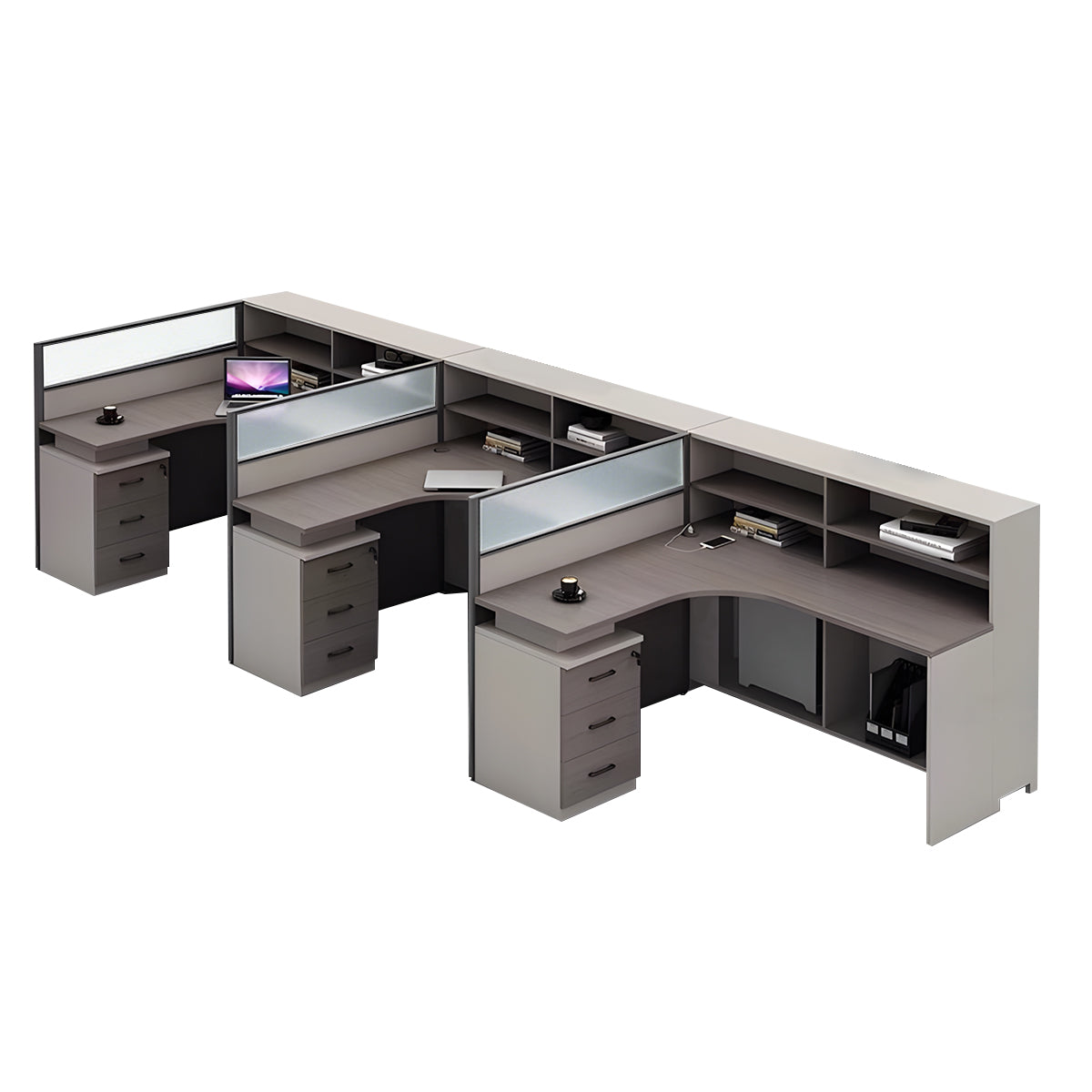 L-Shaped Minimalist Office Desk with Built-In Outlets, Ample Storage Space