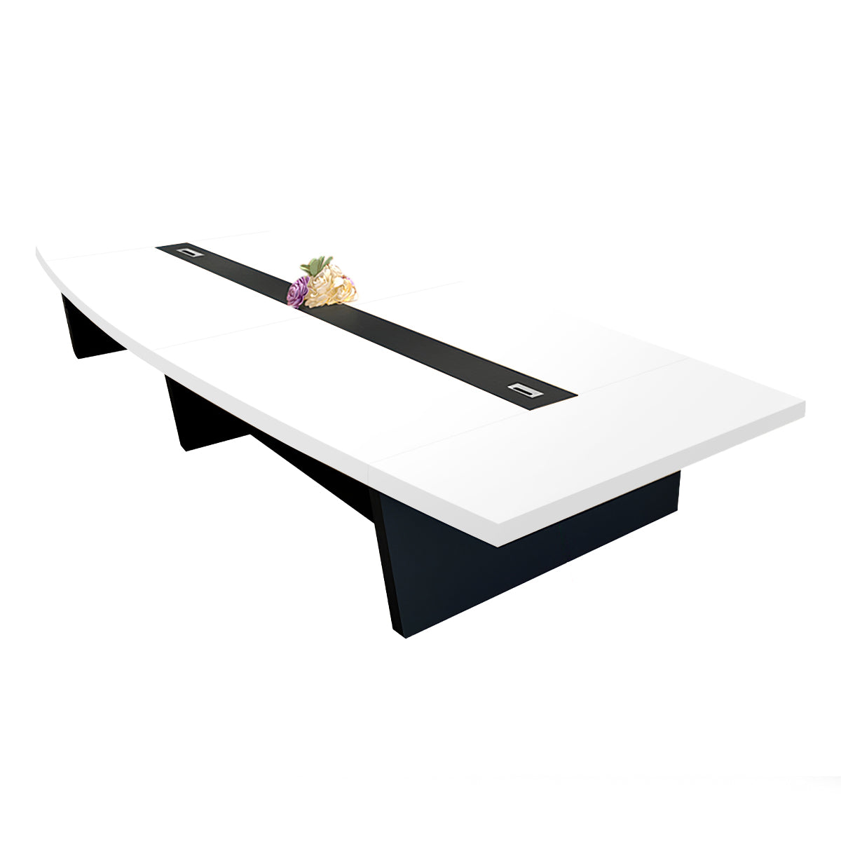 Modern Boat-Shaped Conference Table with Cable Management Ports