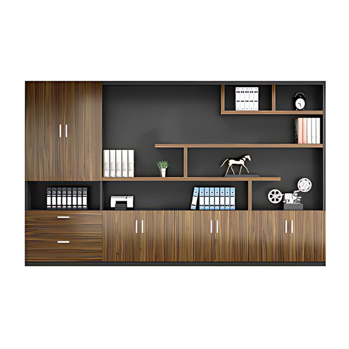 Modern Office Storage Cabinet with Wardrobe, Drawers & Display Shelves