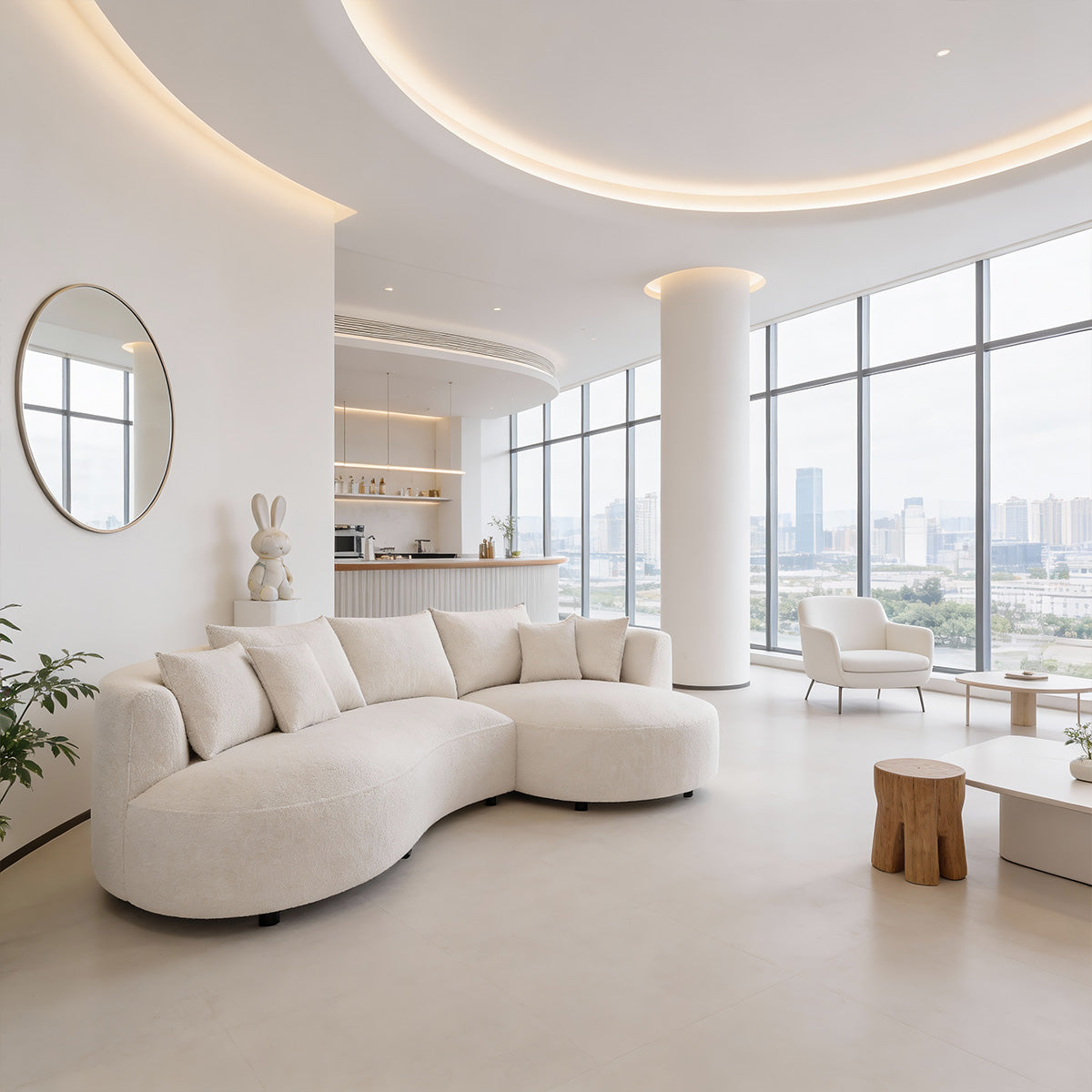 Modern Sherpa Lounge Sofa with Curved Backrest for Living Rooms & Reception Areas