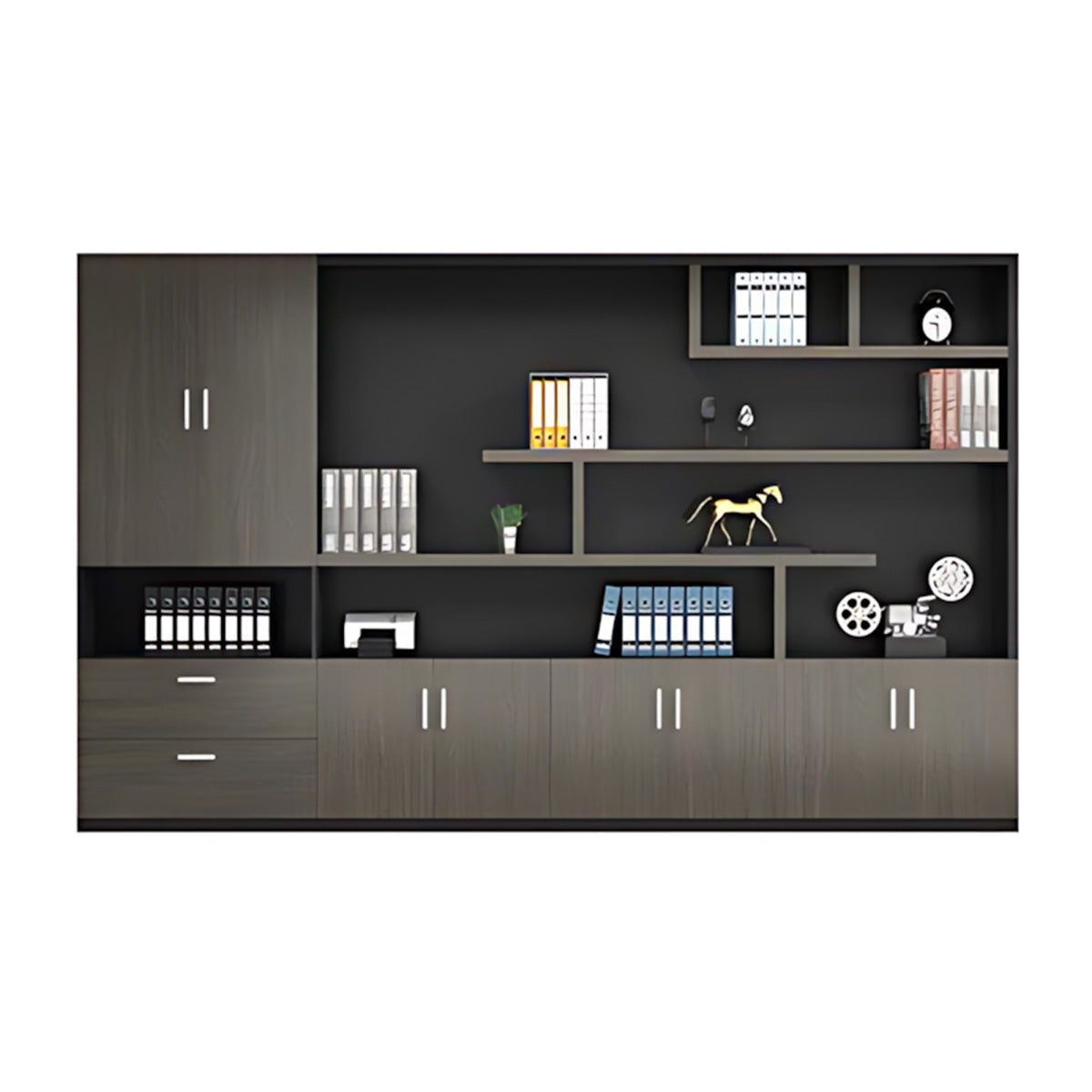 Modern Office Storage Cabinet with Wardrobe, Drawers & Display Shelves