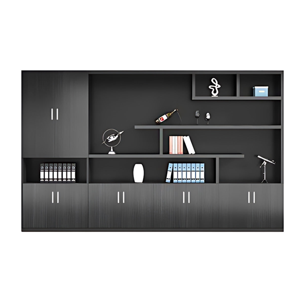 Modern Office Storage Cabinet with Wardrobe, Drawers & Display Shelves