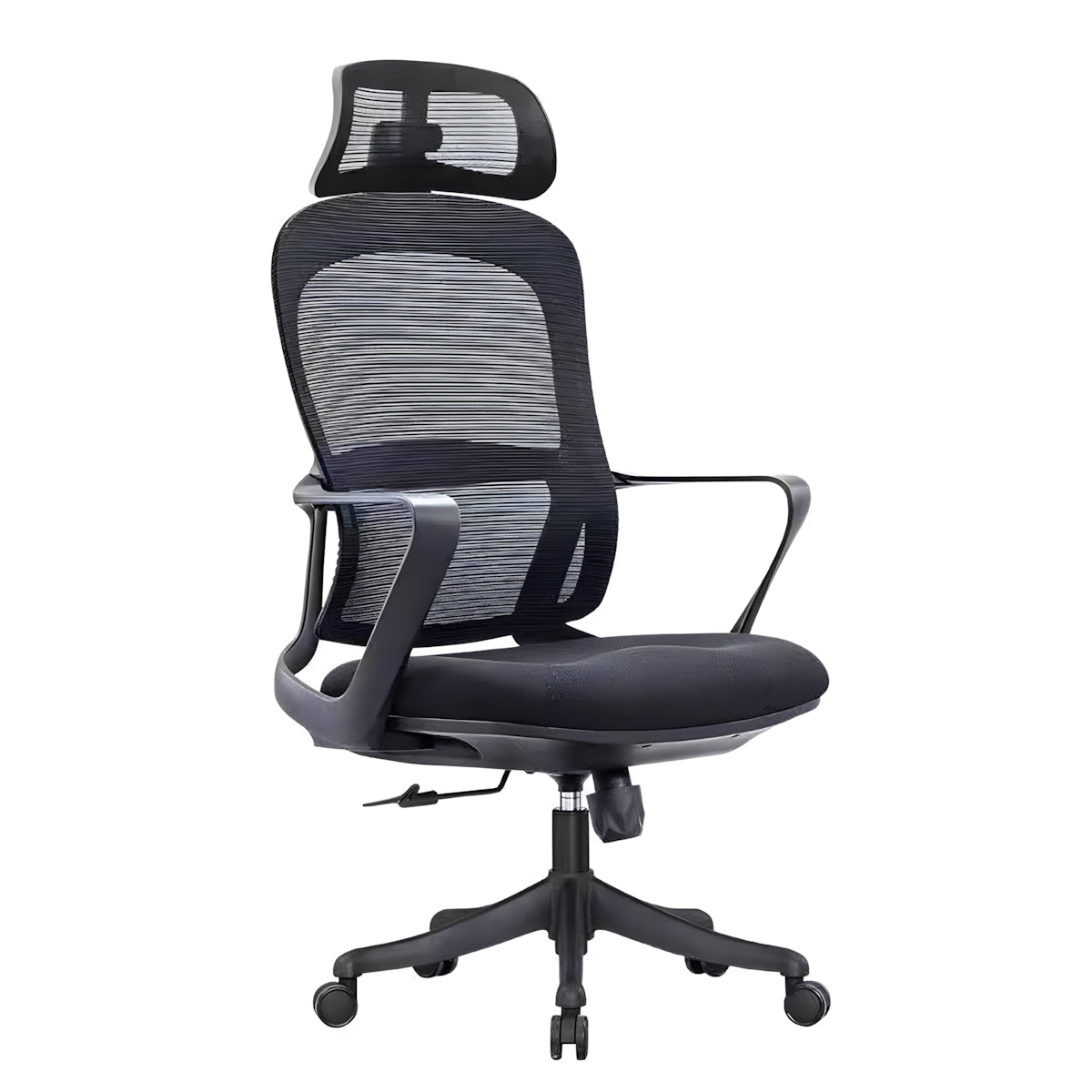 Office Chair, Black With Headrest With Five-Star Base, Black finish, L51" x W22" x H43", for office workstation, ergonomic office furniture
