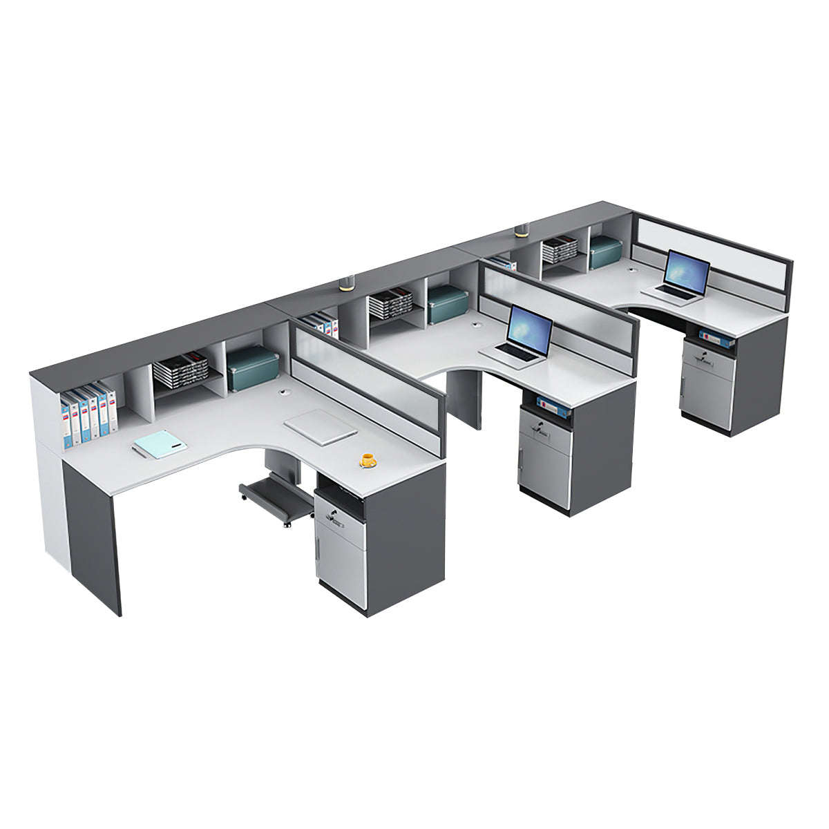 Modern L-Shaped Staff Office Desk with Partition and Storage Cabinet
