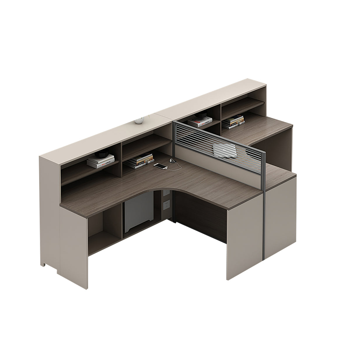 L-Shaped Office Desk with Built-In Outlets, Cable Management & Glass Top for Home Office（Stock Items）