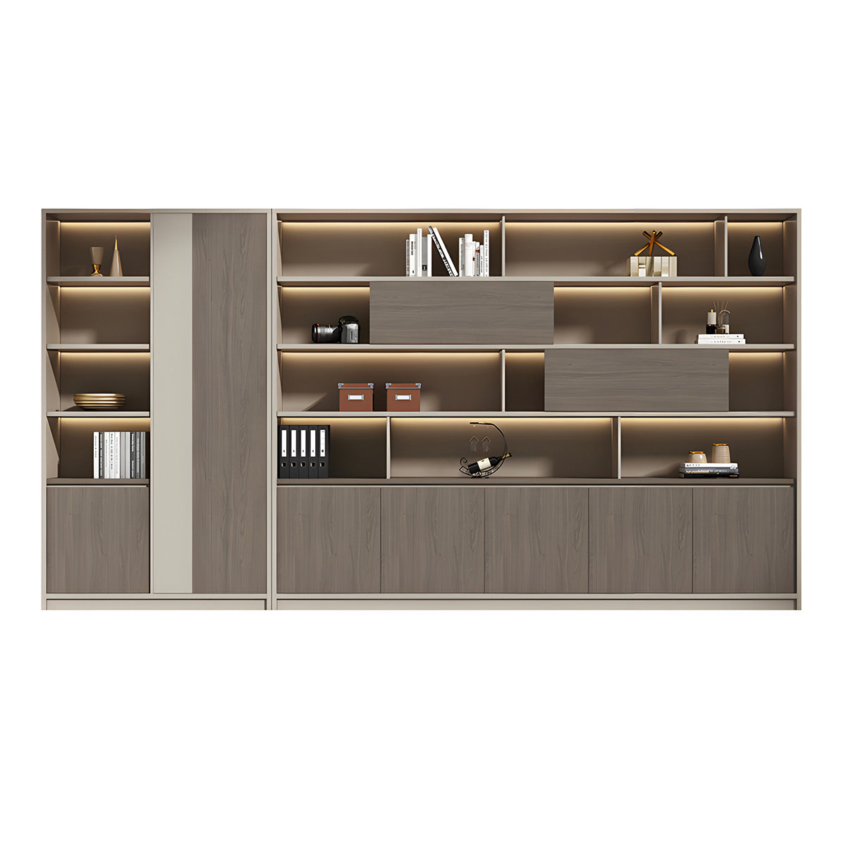 Premium Wood-Texture Storage Cabinet with Handle-Free Doors