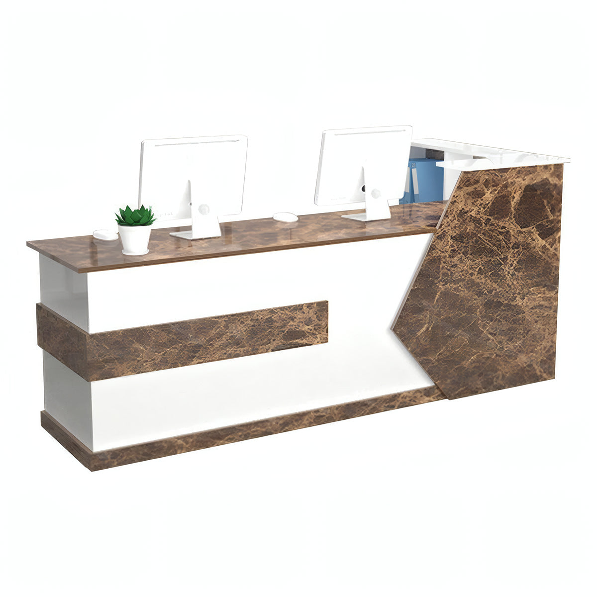 Modern Reception Desk 39–87 in Wide with Lockable Drawers, Transaction Counter, Steel Frame & Solid Wood