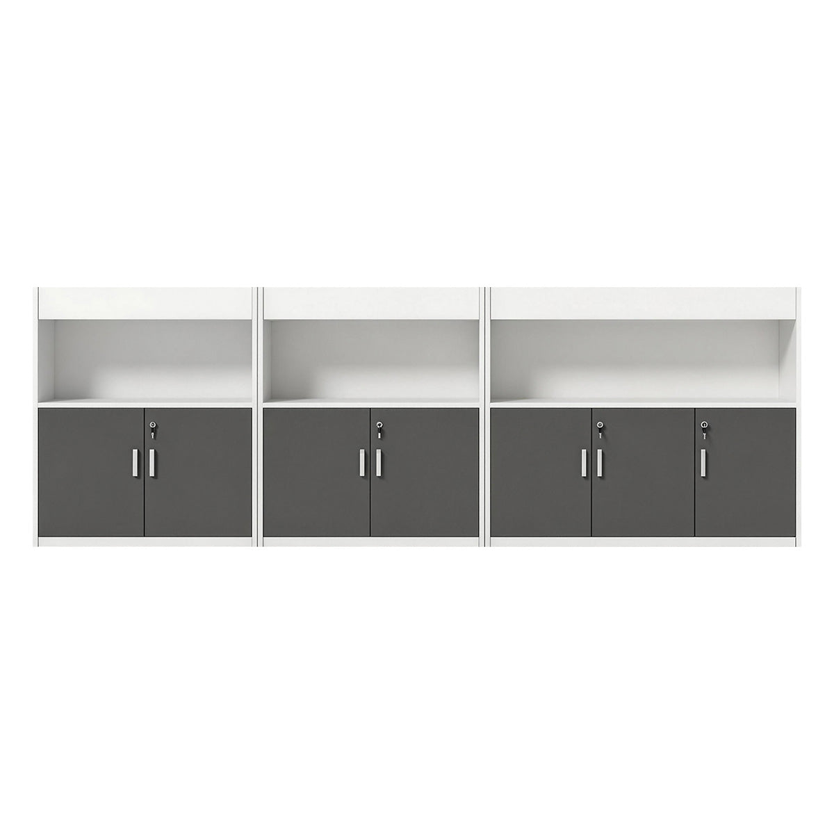 Scandinavian-Style Office Storage Cabinet with Open Cubbies and Wood-Tone Doors