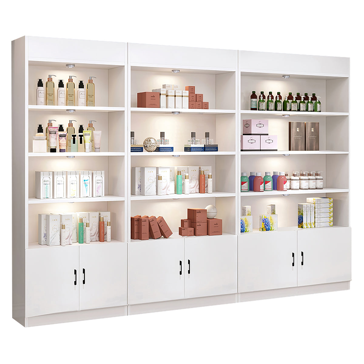 Modern White Beauty Salon Display Cabinet with LED Lights