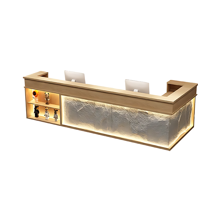 Retro Rectangular Reception Desk with LED Strip Lighting