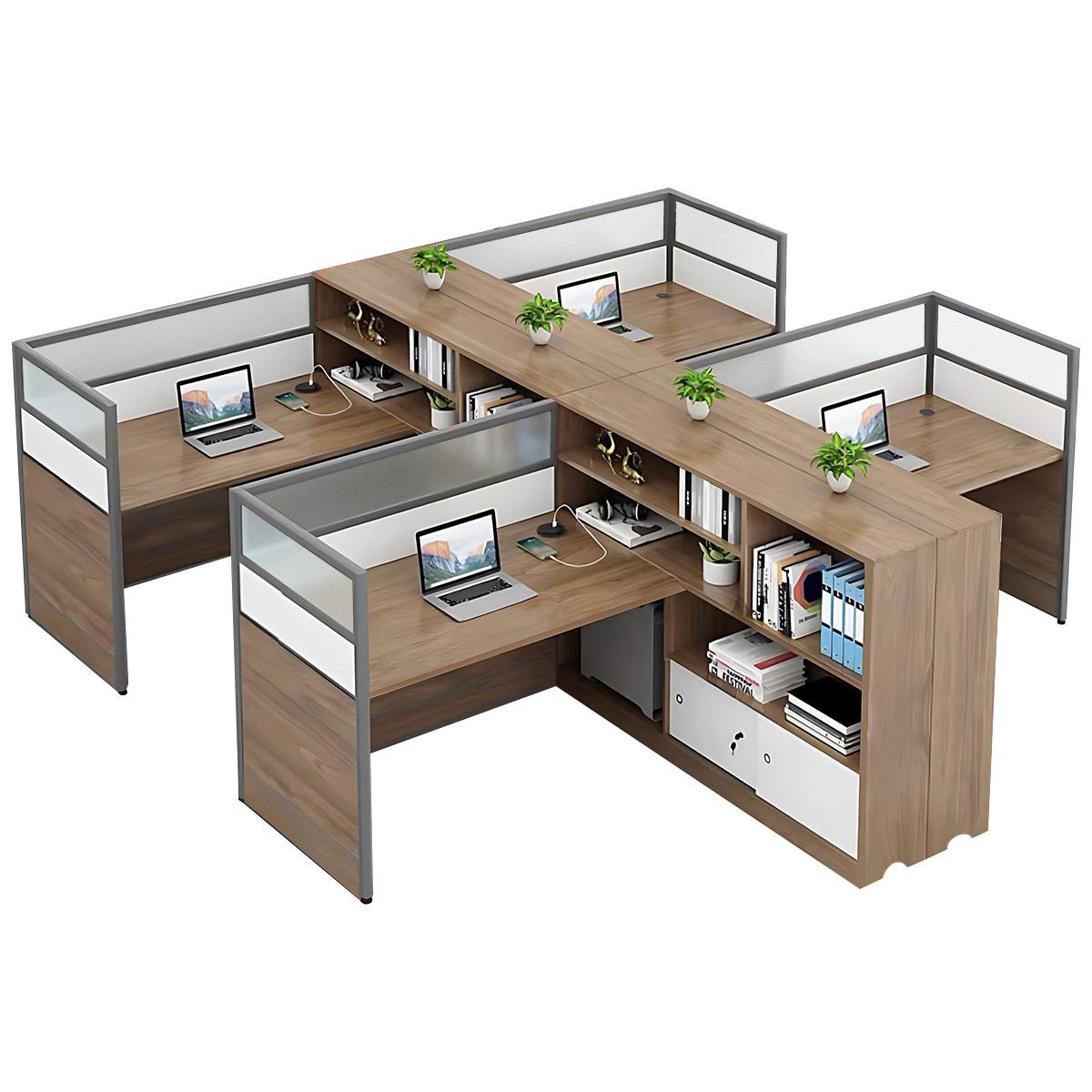 Modern Simple Partitioned Multiperson Staff Desk