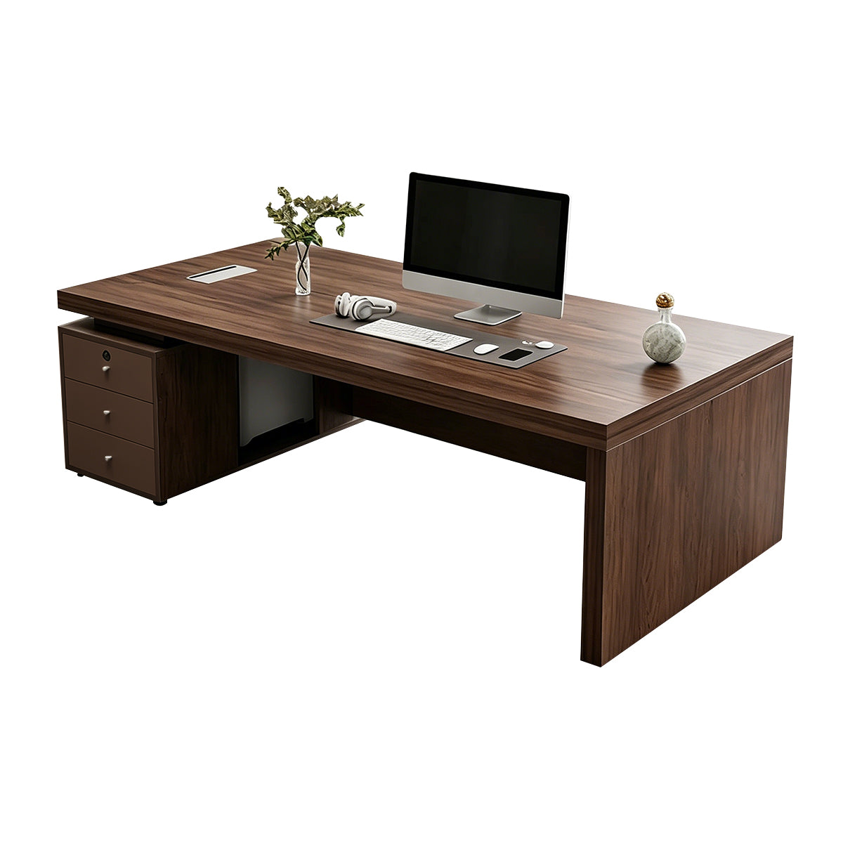 Modern Executive Desk 47–79 in Wide with Cable Management, Lockable Drawers, Privacy Panel & Steel Frame