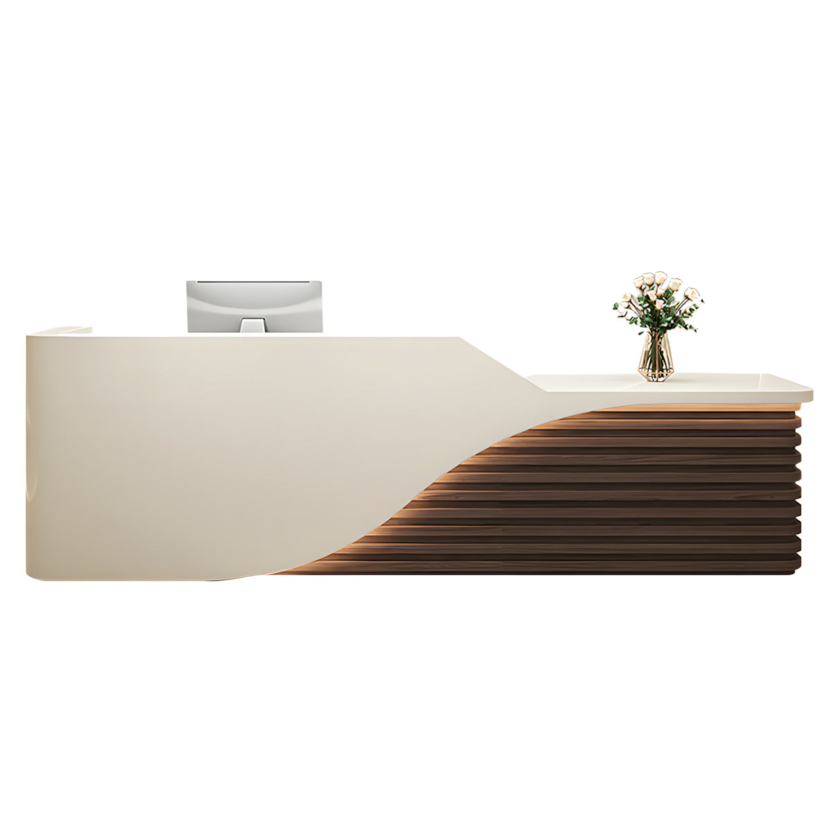 Modern Salon Reception Desk with Wood Grain Lattice Slat