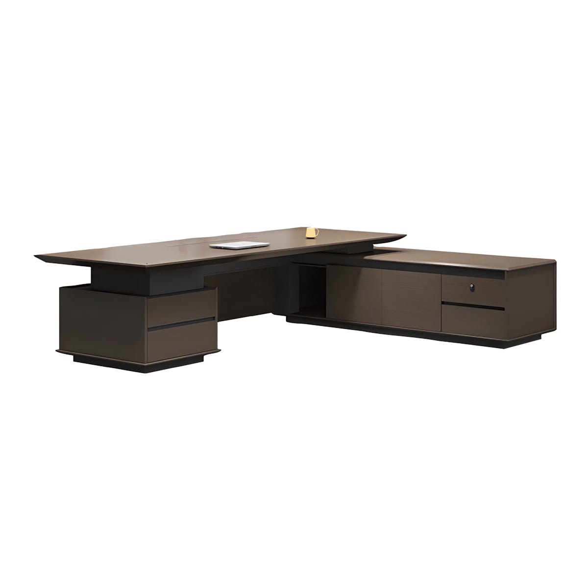 Italian-Style Luxurious Dark Brown L-Shaped Executive Desk with Spacious Desktop Design