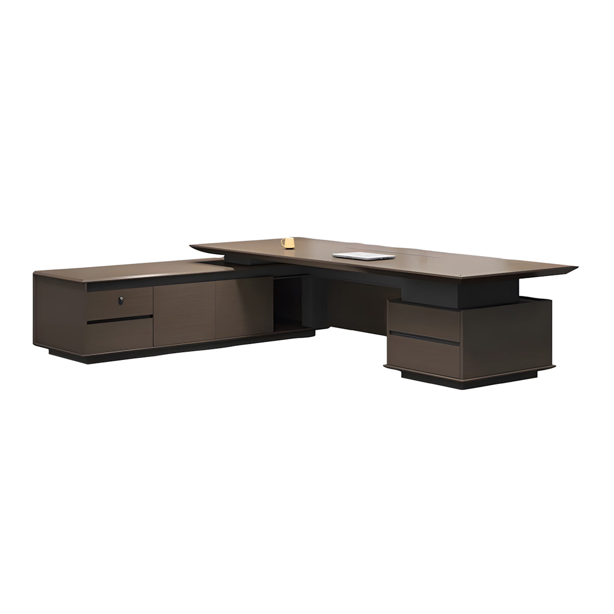 Italian-Style Luxurious Dark Brown L-Shaped Executive Desk with Spacious Desktop Design