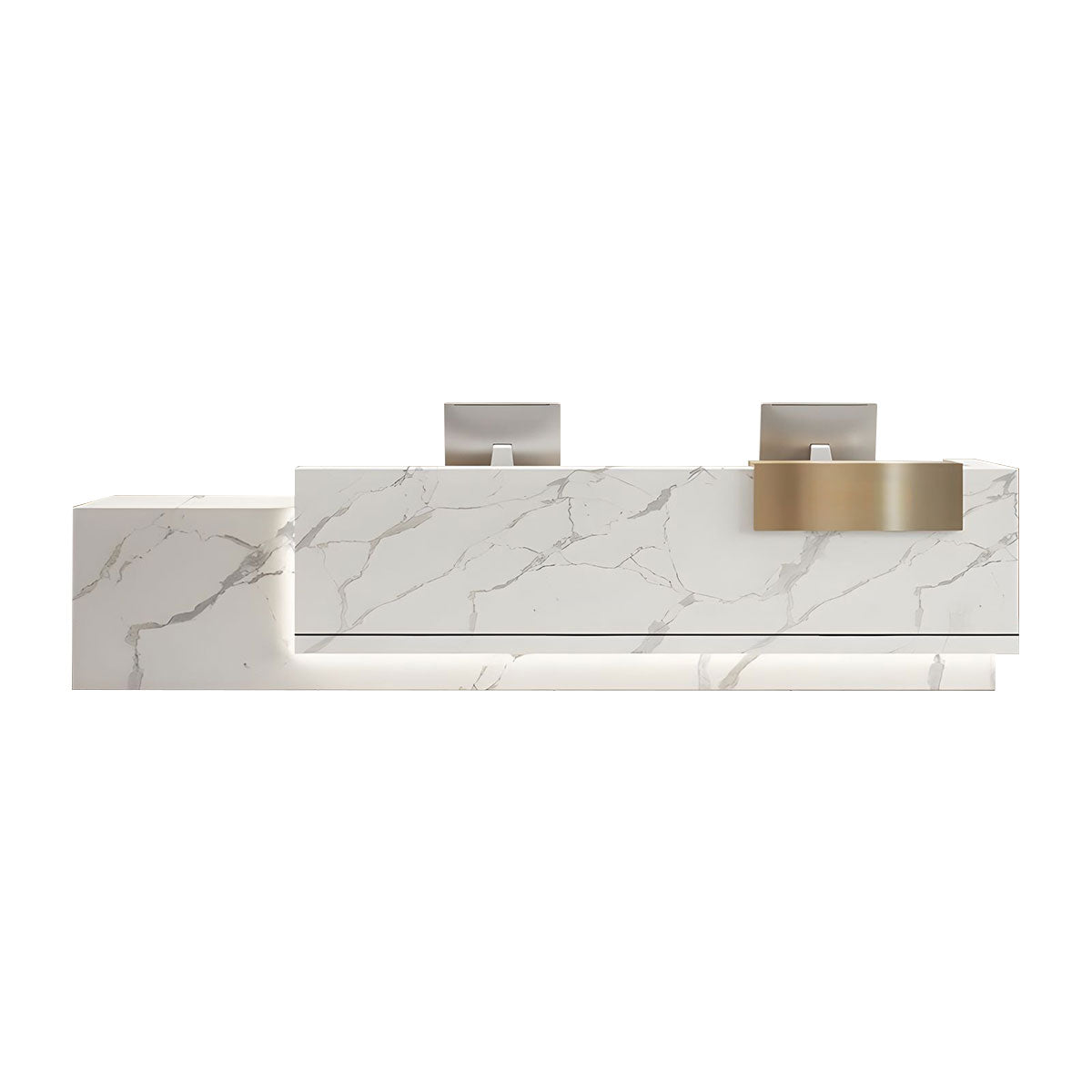 Modern Marble Reception Desk with LED Lights and Storage Cabinets