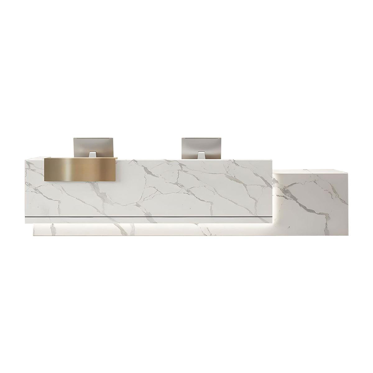 Modern Marble Reception Desk with LED Lights and Storage Cabinets