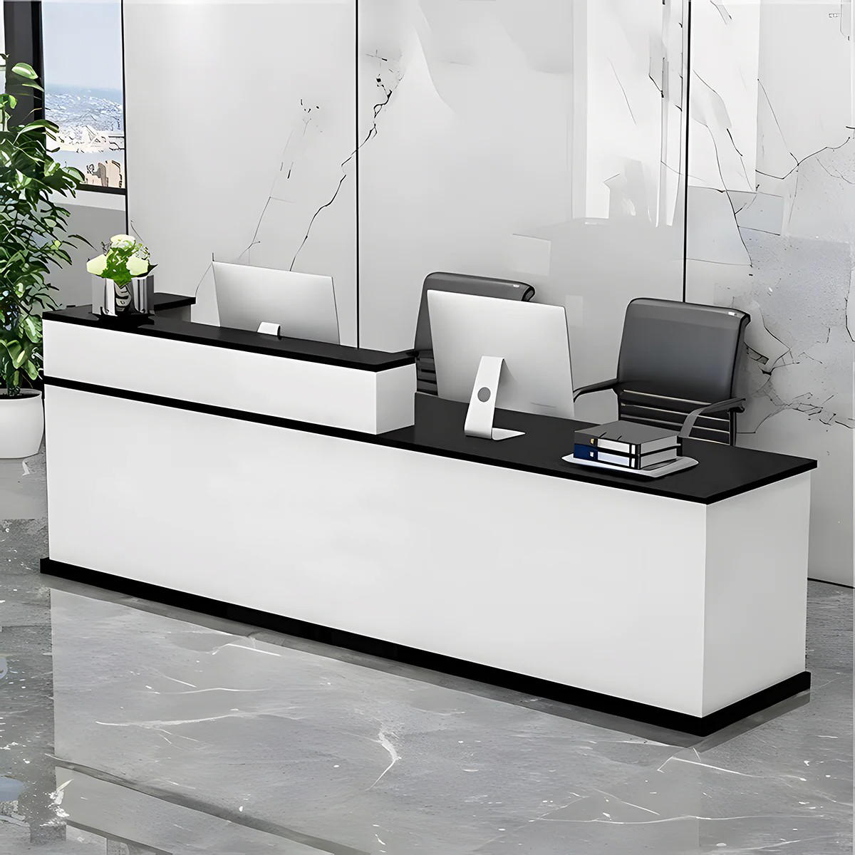 Alt Reception Modern Reception Desk 55–110 in Wide with LED Accent Lighting, Lockabl ...
