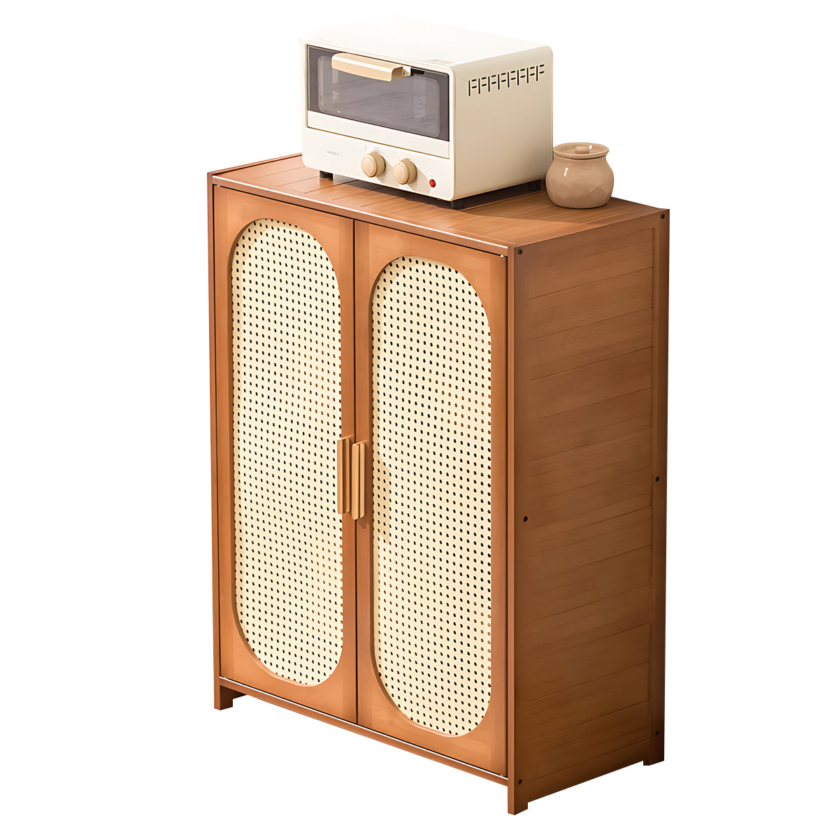 Retro Bamboo Buffet Cabinet, Faux Rattan Doors, Ample Storage for Home