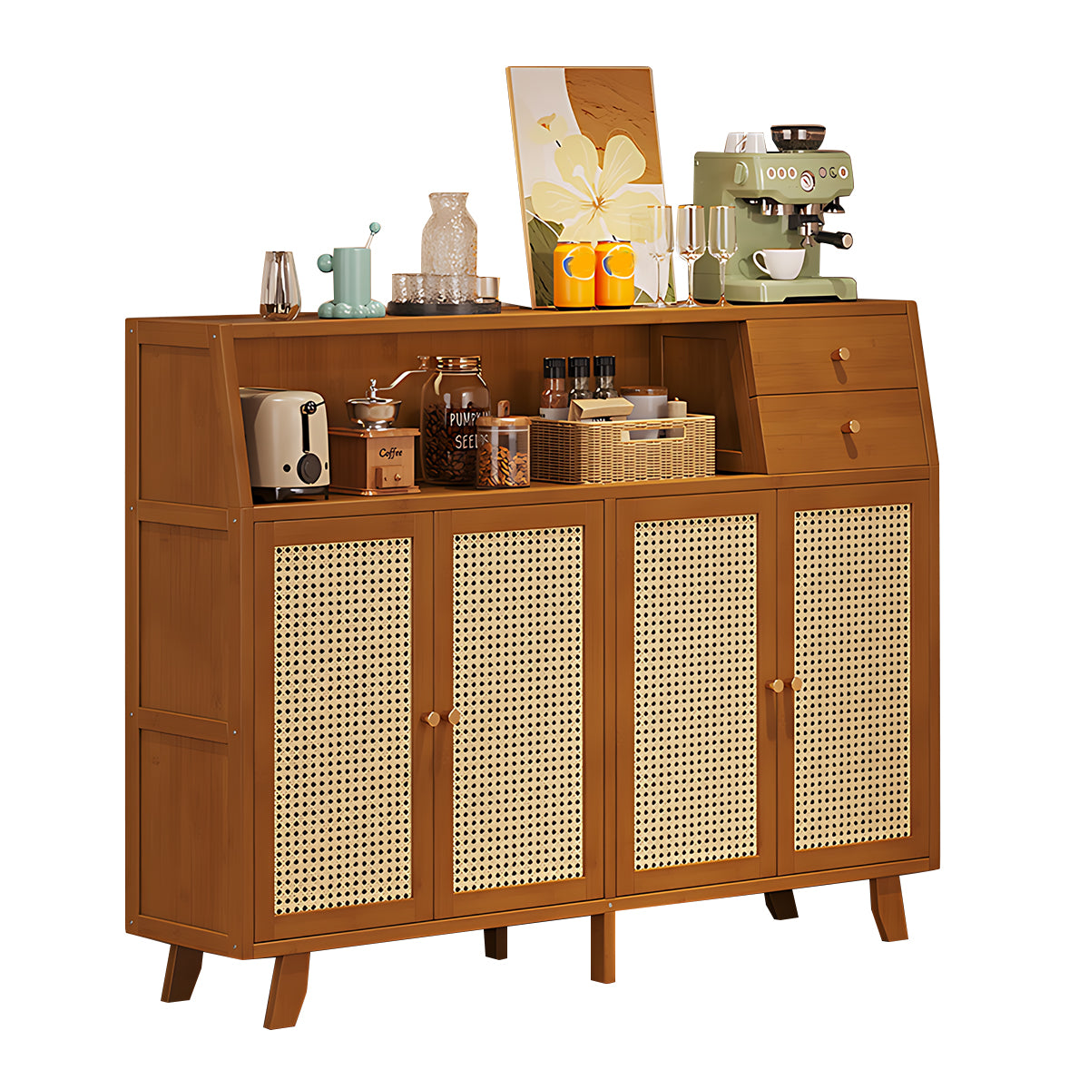 Eco-Friendly Bamboo Sideboard with Flip-Top Drawers and Storage Compartments