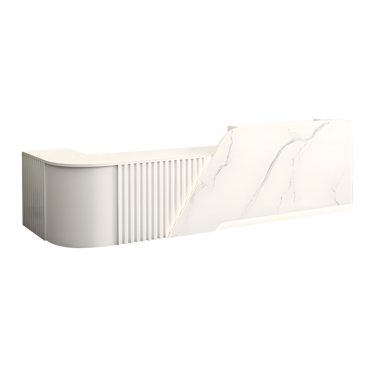 Reception Desk, White Textured + White Corner on the Right, White Textured + White finish, L63" x W24" x H39", for reception area or front office,...