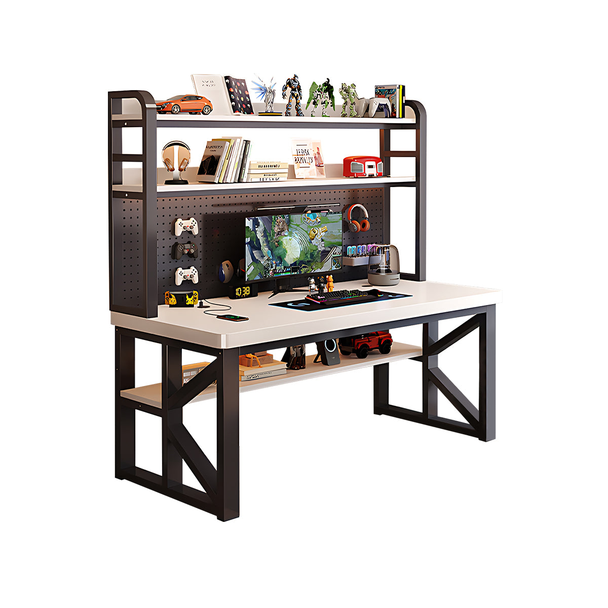 Modern Solid Wood Desk with Multi-Functional Storage & Efficient Organization