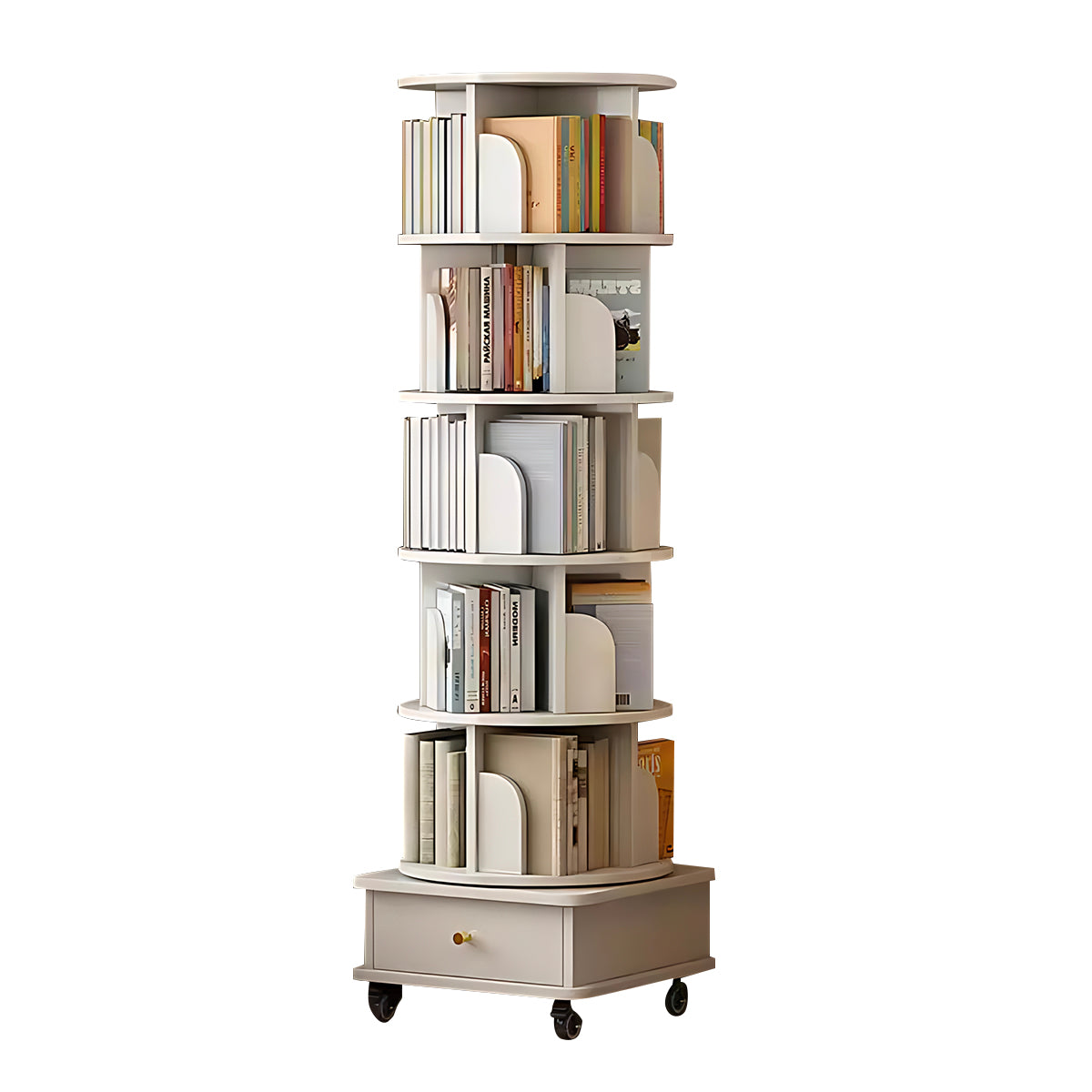 Minimalist Rotating Bookshelf, 360° Rotation, Multi-Layer Storage, Casters