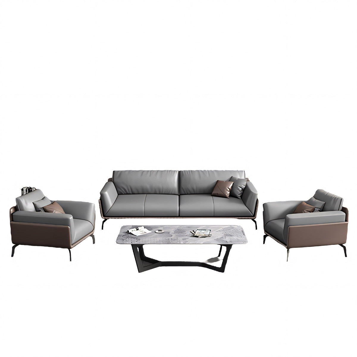 Simple Business Guest Office Leather Sofa, Gray, Three Seater