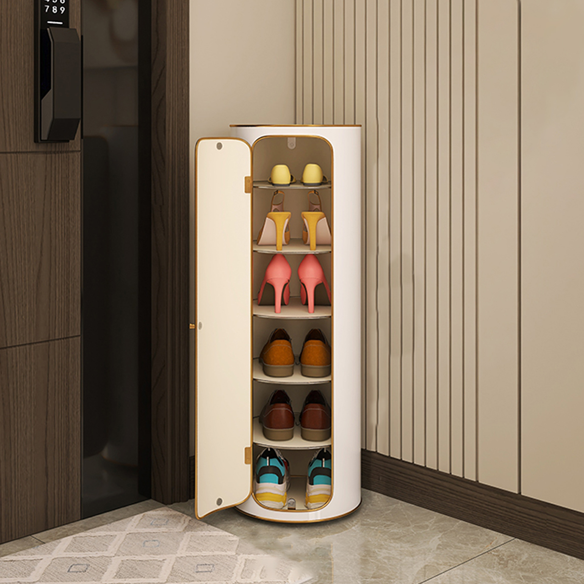 Minimalist Elegant Cylindrical Rotating Shoe Cabinet