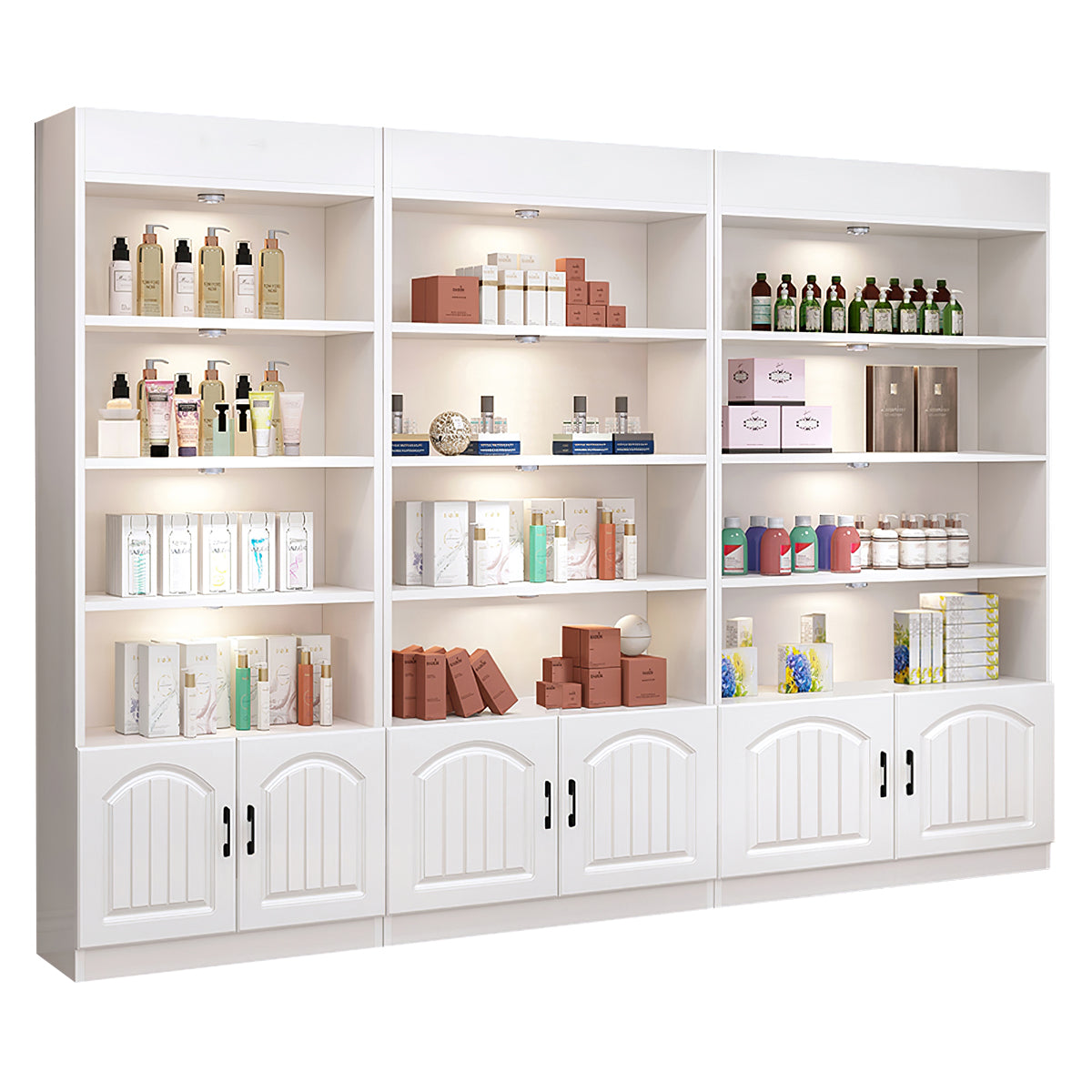 Modern White Beauty Salon Display Cabinet with LED Lights