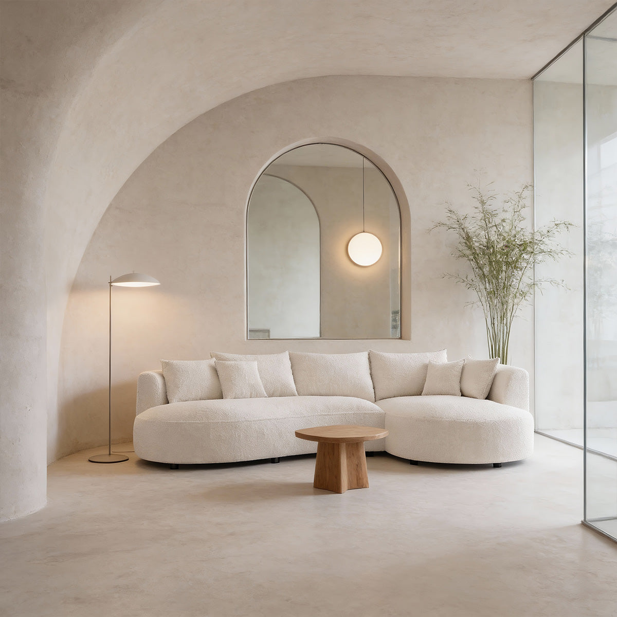 Modern Sherpa Lounge Sofa with Curved Backrest for Living Rooms & Reception Areas